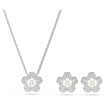ariana grande x swarovski set  crystal pearl  round cut  flower  white  rhodium plated
