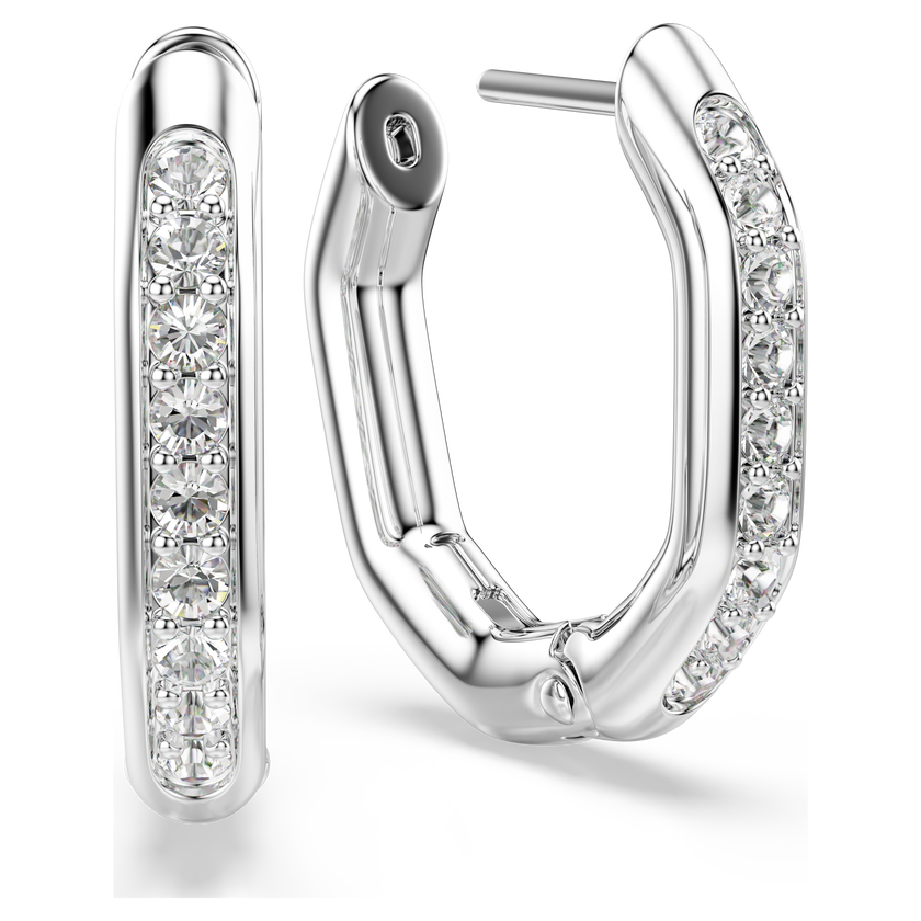 swarovski dextera hoop earrings  octagon shape  round cut  white  rhodium plated