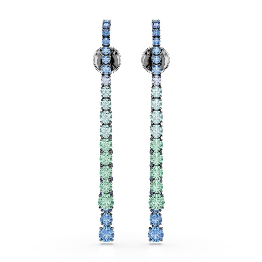 swarovski matrix drop earrings  gradient of round cuts  multicolored  ruthenium plated