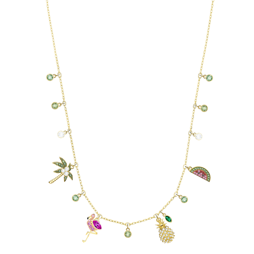 Lime Charms Necklace, Multi-colored, gold-toned plated