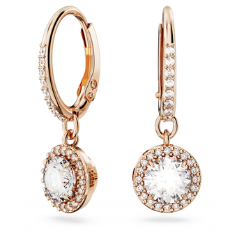 swarovski una angelic drop earrings  round cut  pav   white  18k rose gold finish