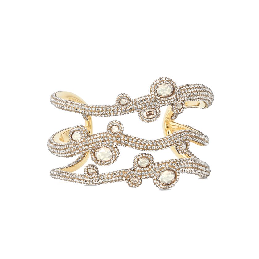 Tigris cuff, Water droplets, White, Gold-tone plated