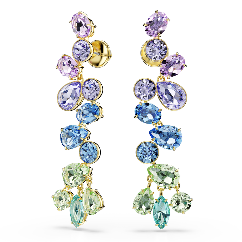 swarovski gema drop earrings  mixed cuts  chandelier  long  multicolored  gold tone plated