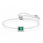 Angelic Rectangular Bracelet, Green, Rhodium plated