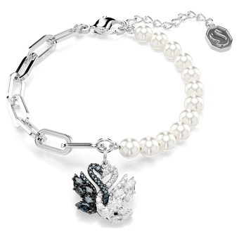 swarovski swan bracelet crystal pearl swan black rhodium plated