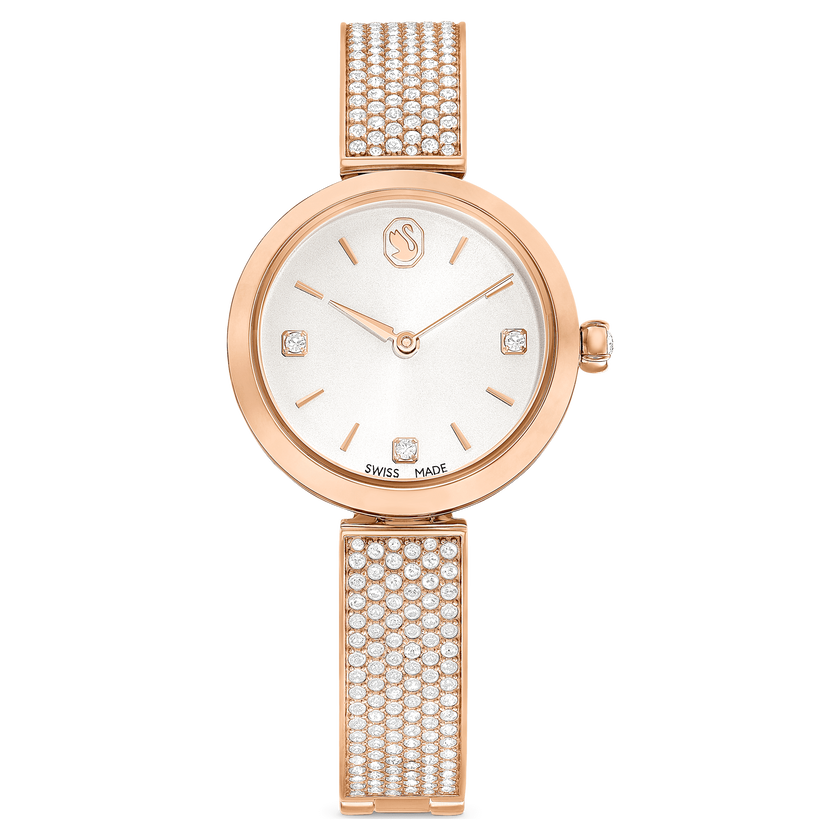 swarovski illumina watch  swiss made  metal bracelet  rose gold tone  rose gold tone finish
