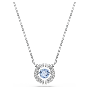 swarovski una necklace  round cut  blue  rhodium plated