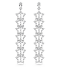 Stella clip earrings,  Long, White, Rhodium plated