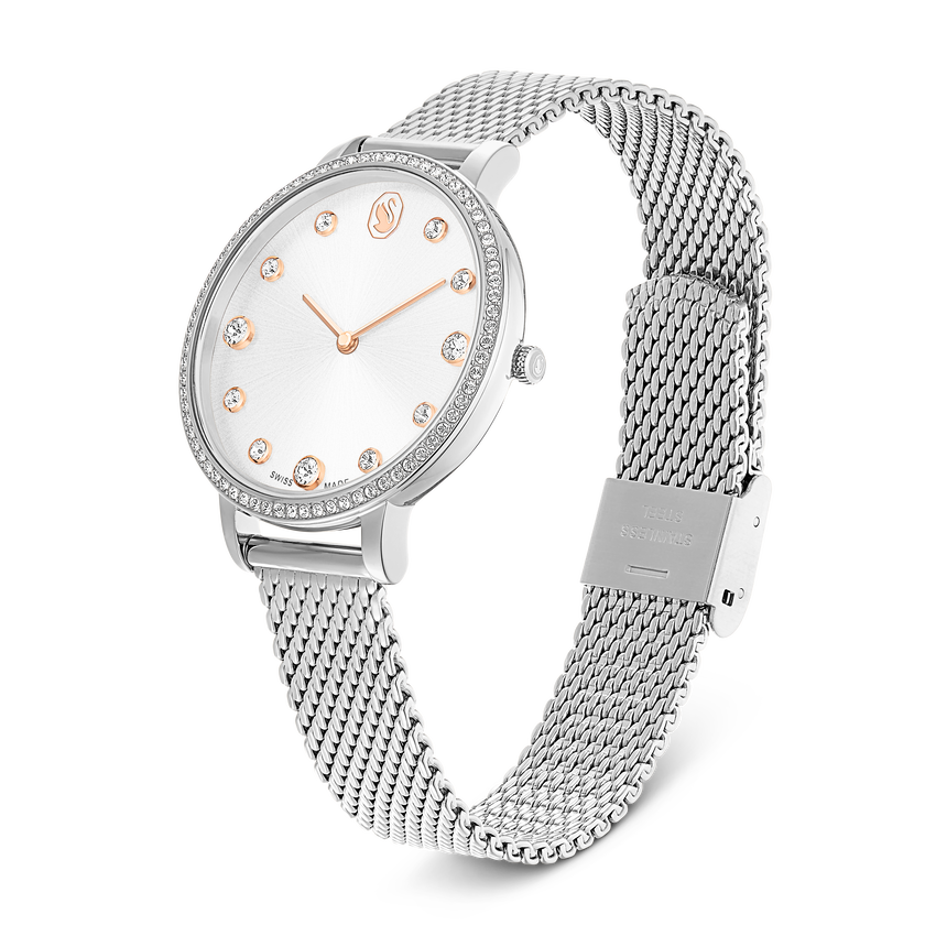 swarovski clarica watch  swiss made  metal bracelet  silver tone  stainless steel