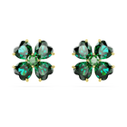 Idyllia stud earrings, Clover, Green, Gold-tone plated