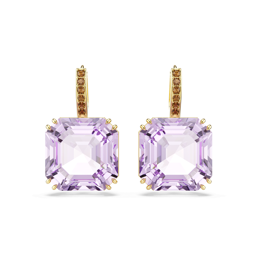 swarovski millenia drop earrings  square cut  purple  18k gold finish