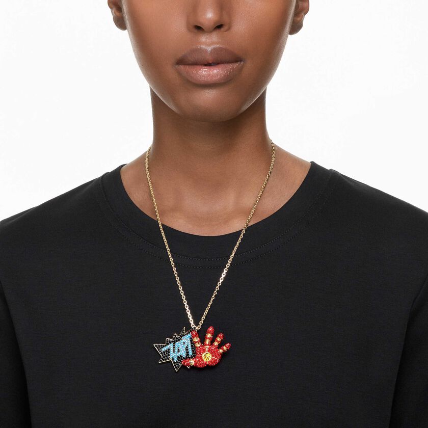 swarovski iron man pendant  multicolored  gold tone plated