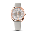 Crystalline Glam Watch, Leather Strap, Gray, Rose gold tone