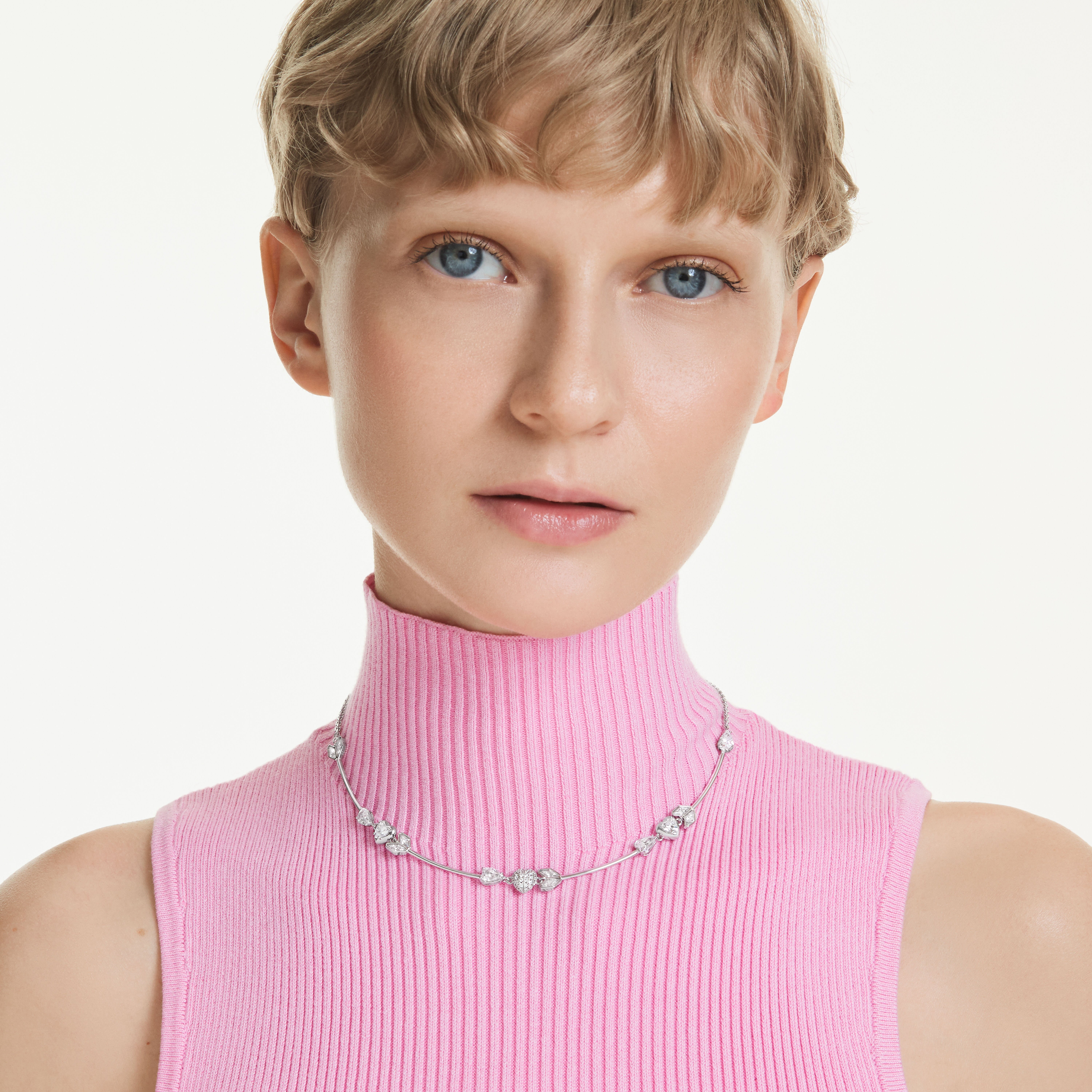 swarovski idyllia necklace  heart with arrow  white  rhodium plated