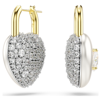 swarovski idyllia drop earrings  mixed cuts  heart  white  gold tone plated