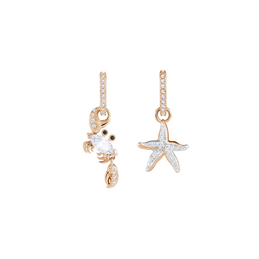 Ocean Crab Pierced Earrings, White, Rose gold plating