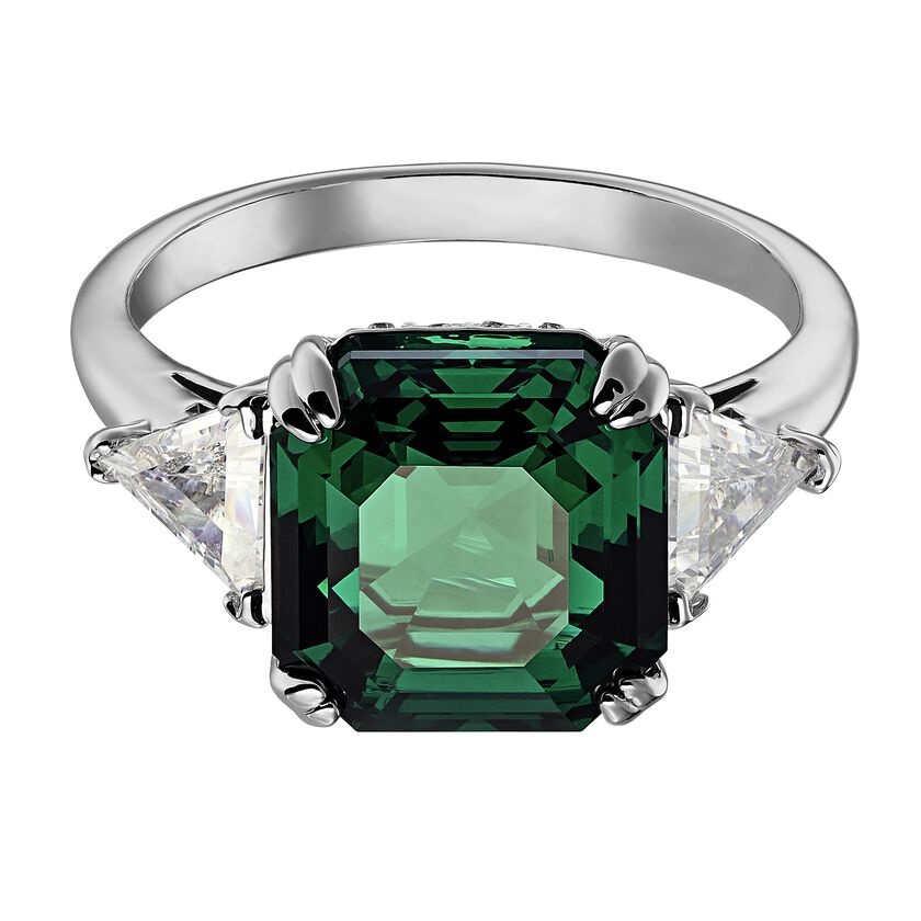 Attract Cocktail Ring, Green, Rhodium plated
