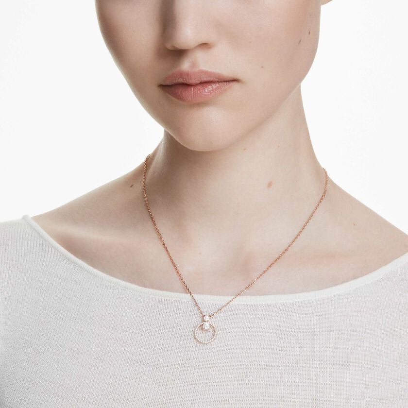 swarovski constella pendant  pav   round cut  white  rose gold tone plated