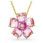 Florere necklace, Flower, Pink, Gold-tone plated