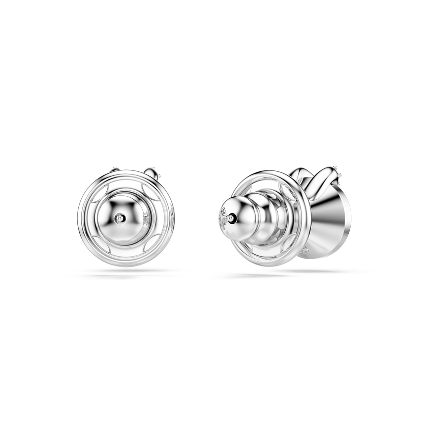 swarovski bella stud earrings  round cut  pav   white  rhodium plated