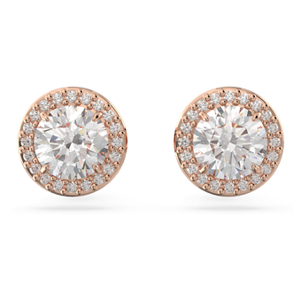 swarovski una angelic stud earrings round cut pav white rose gold tone plated