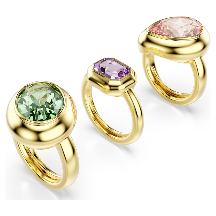 swarovski gema motif ring  set  3   multicolored  gold tone plated
