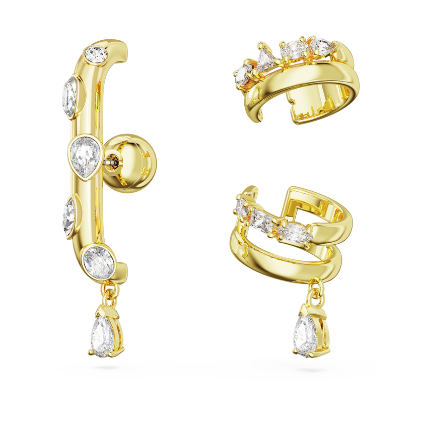 swarovski imber ear cuff  set  3   mixed cuts  white  gold tone plated