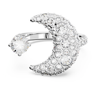 Luna open ring, Moon, White, Rhodium plated