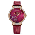 Passage Moon Phase watch, Leather strap, Red, Rose-gold tone PVD