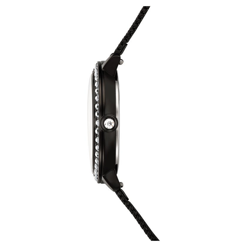 swarovski certa watch  swiss made  metal bracelet  black  black finish