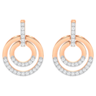 Circle Pierced Earrings, White, Rose-gold tone plated