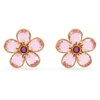 swarovski idyllia stud earrings  flower  pink  gold tone plated