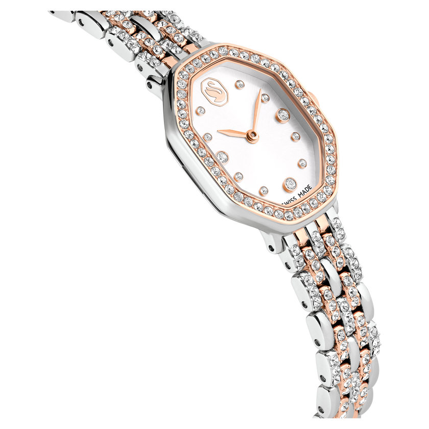 swarovski dextera octagon watch  swiss made  metal bracelet  silver tone  rose gold tone finish