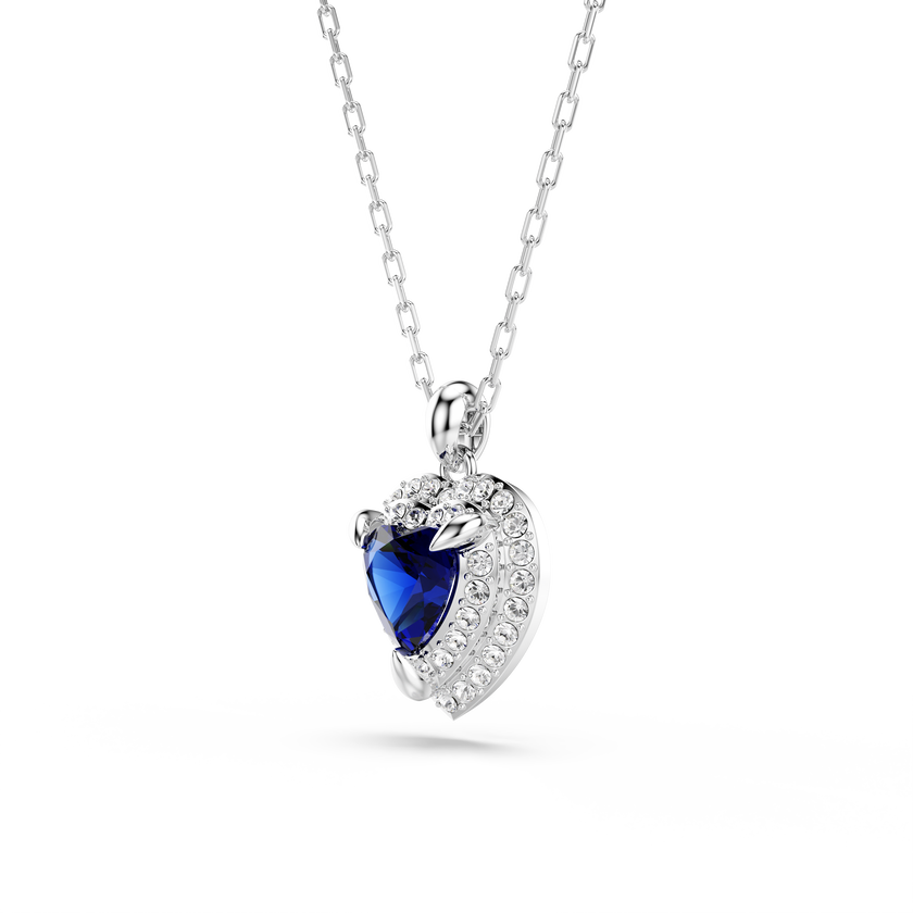 swarovski one pendant  heart cut  pav   heart  blue  rhodium plated