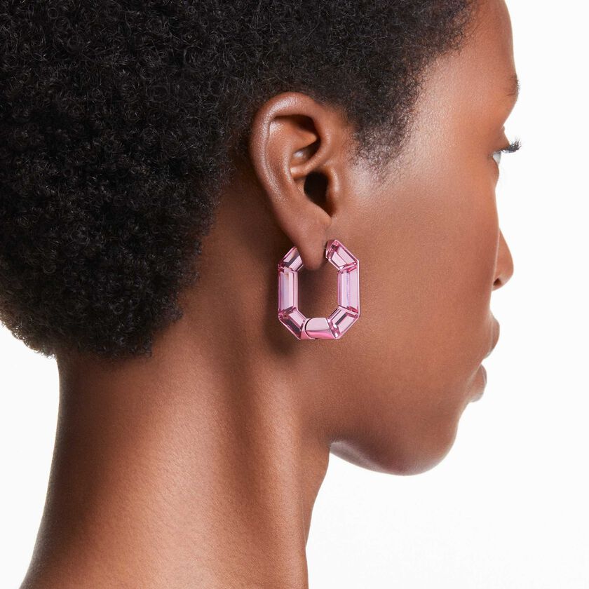 swarovski lucent hoop earrings  octagon shape  small  pink