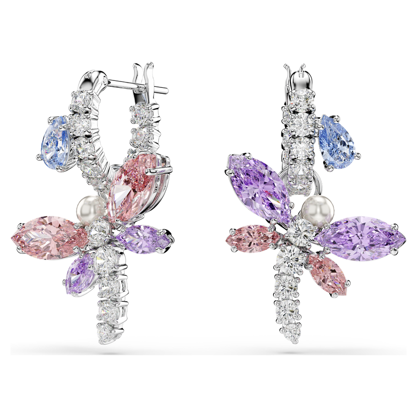 ariana grande x swarovski drop earrings  mixed cuts  dragonfly  multicolored  rhodium plated