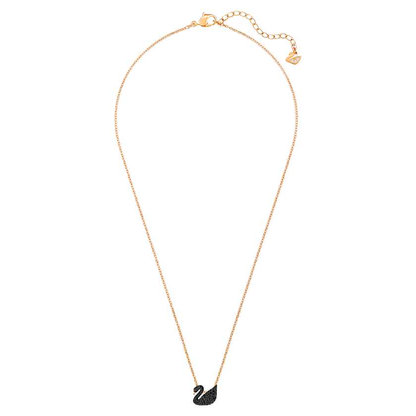 swarovski swan pendant  swan  small  black  18k rose gold finish