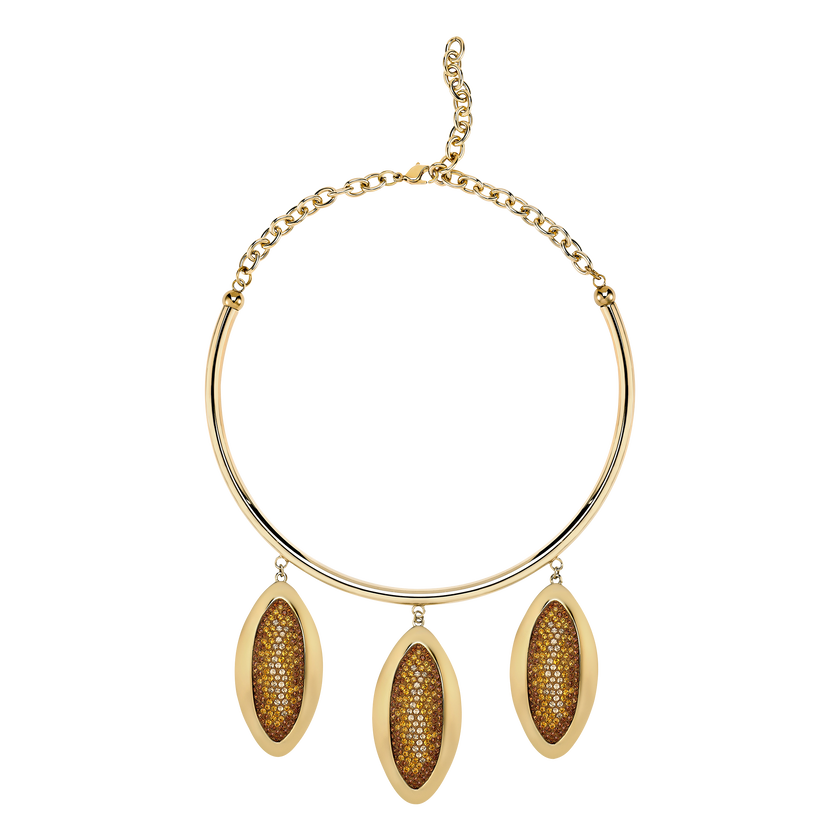 Evil Eye Statement Necklace, Brown, Gold-tone plated