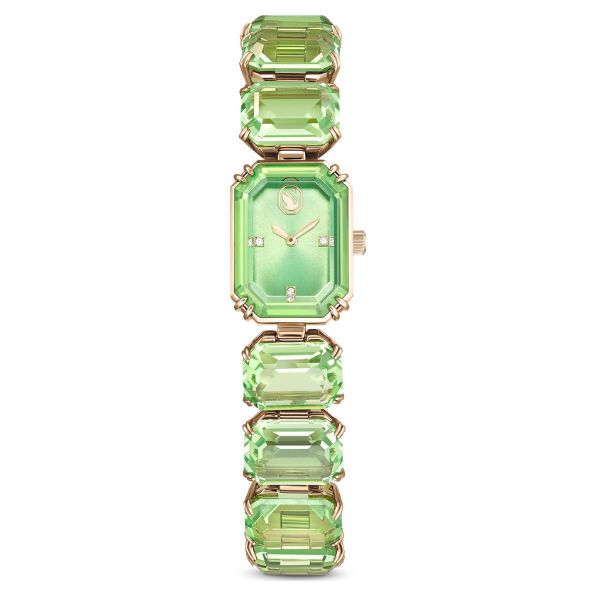 swarovski watch  octagon cut bracelet  green  champagne gold tone finish