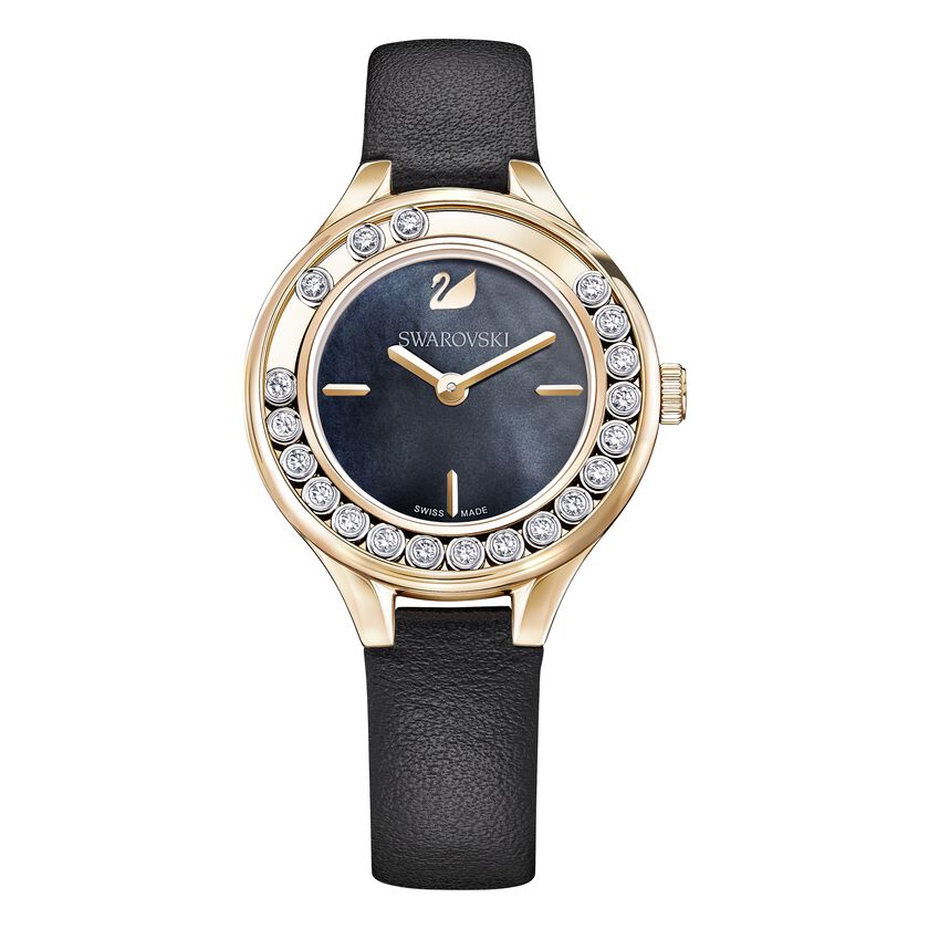 Lovely Crystals Mini Watch, Black, Rose Gold Tone