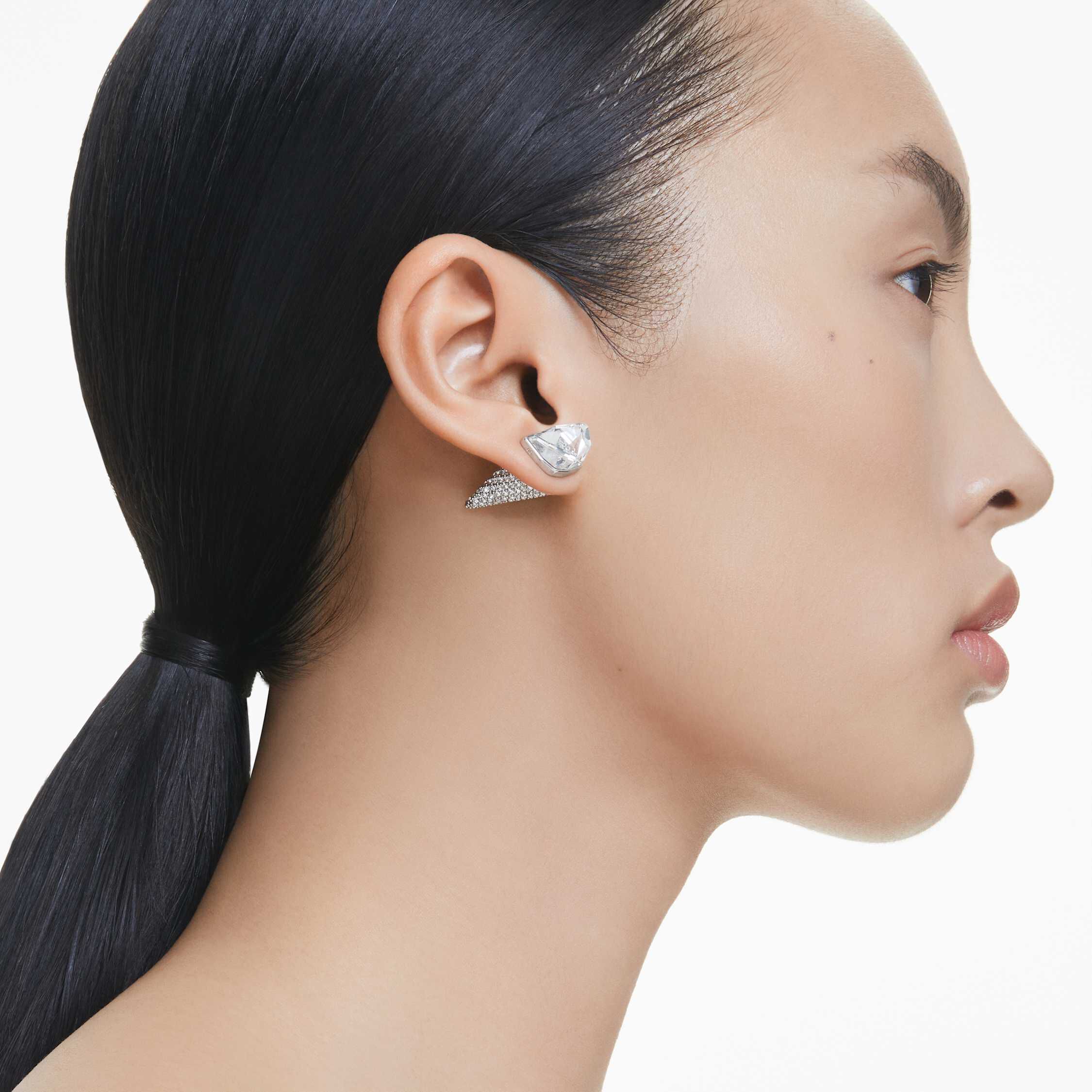 swarovski lucent stud earrings  pav   spike  white  rhodium plated