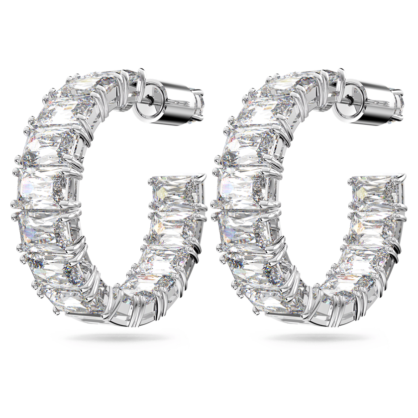 swarovski matrix hoop earrings  octagon cut  white  rhodium plated