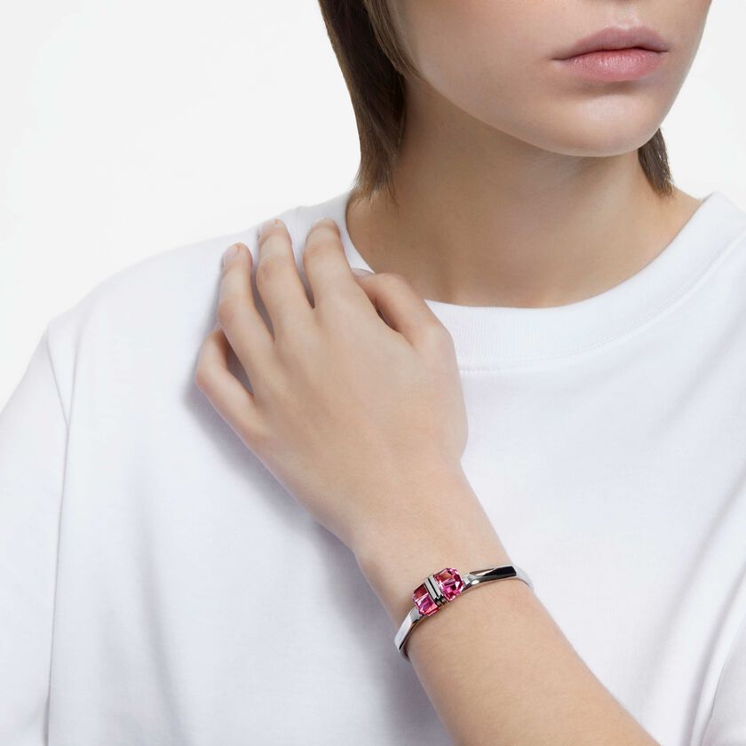 swarovski lucent bangle  magnetic  pink  stainless steel