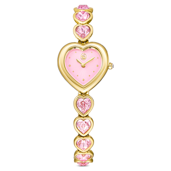 swarovski idyllia heart watch  crystal bracelet  pink  gold tone finish