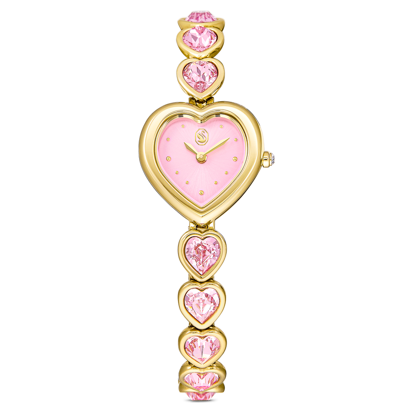 swarovski idyllia heart watch  crystal bracelet  pink  gold tone finish