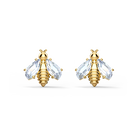 Eternal Flower Bee Pierced Earrings, White, Gold-tone plated