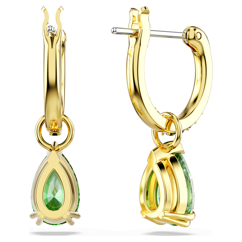 swarovski attract drop earrings  pear cut  green  18k gold finish