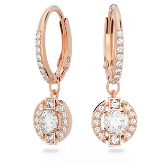 swarovski sparkling dance drop earrings  round cut  white  rose gold tone plated