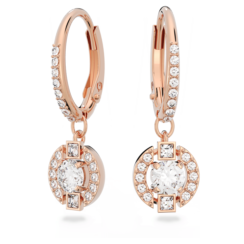 swarovski sparkling dance drop earrings  round cut  white  rose gold tone plated