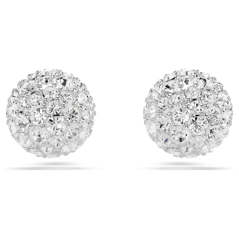 swarovski dextera stud earrings  round cut  sphere  white  rhodium plated
